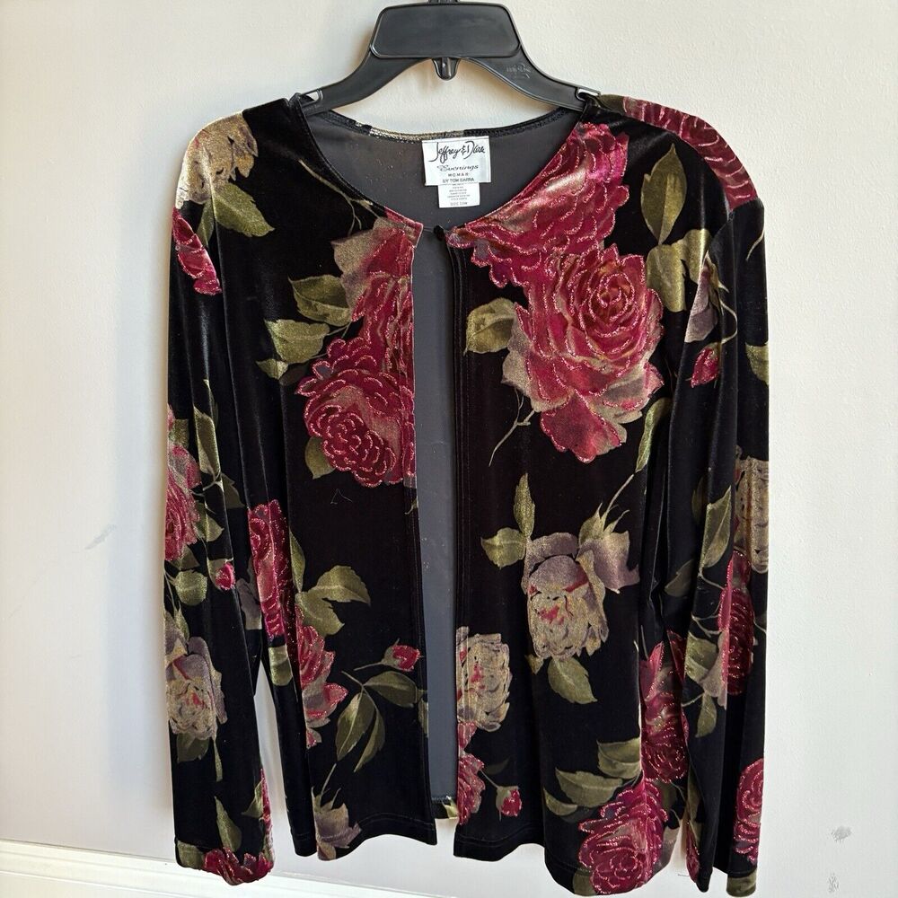 Sweetheart Jeffrey‎ & Dara  Velvet Burnout Red Rose Jacket Size 18W wearable Art